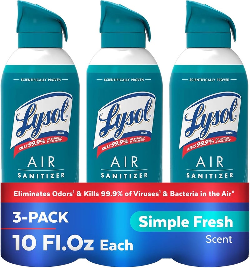 Lysol رذاذ معقم للهواء مع مزيل الروائح للمنزل والمكتب، رذاذ تعقيم، بديل معطر الهواء، رائحة منعشة بسيطة، 10 أونصات (عبوة من 3) - Image 1